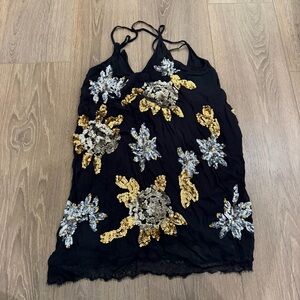 Free People black floral sequin mini dress small